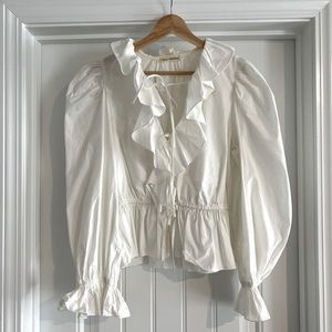 ULLA JOHNSON Poplin Ruffle Top